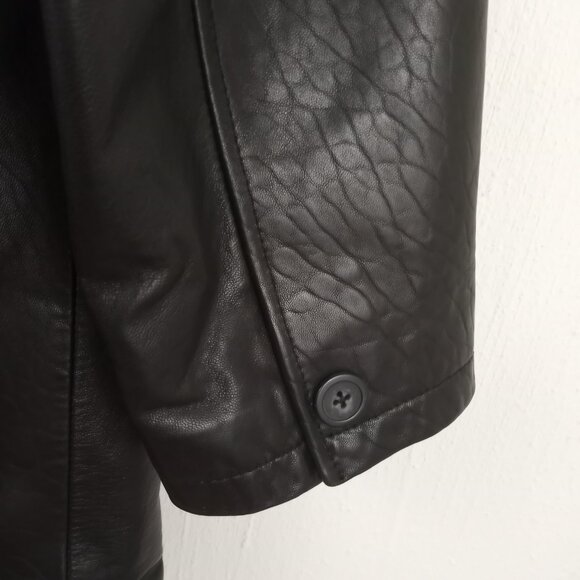 Roundtree & Yorke Black Lambskin Leather Button Up Car Coat - Picture 4 of 13